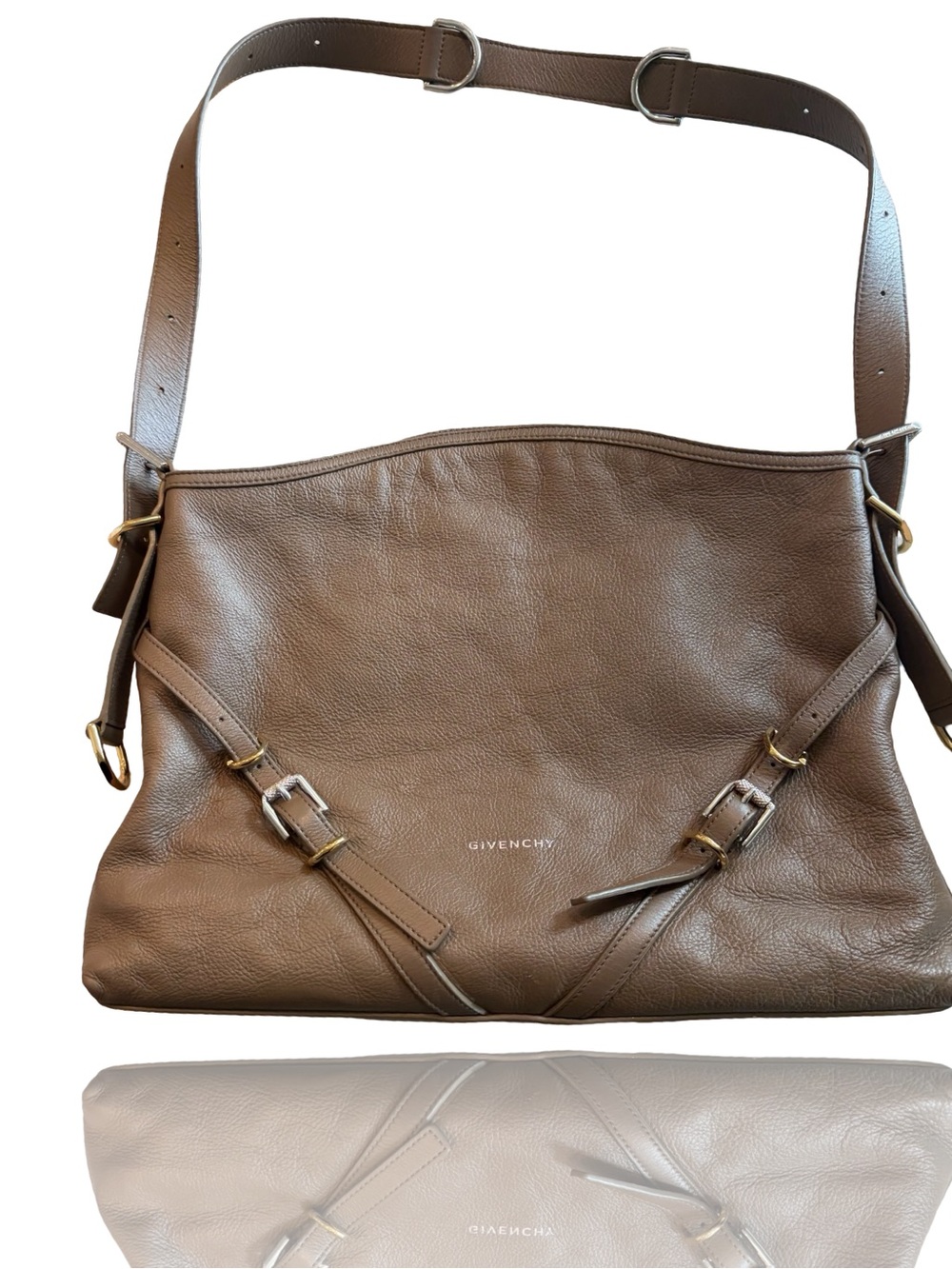 Givenchy Brown Pebbled Leather Shoulder Bag with Adjustable Straps